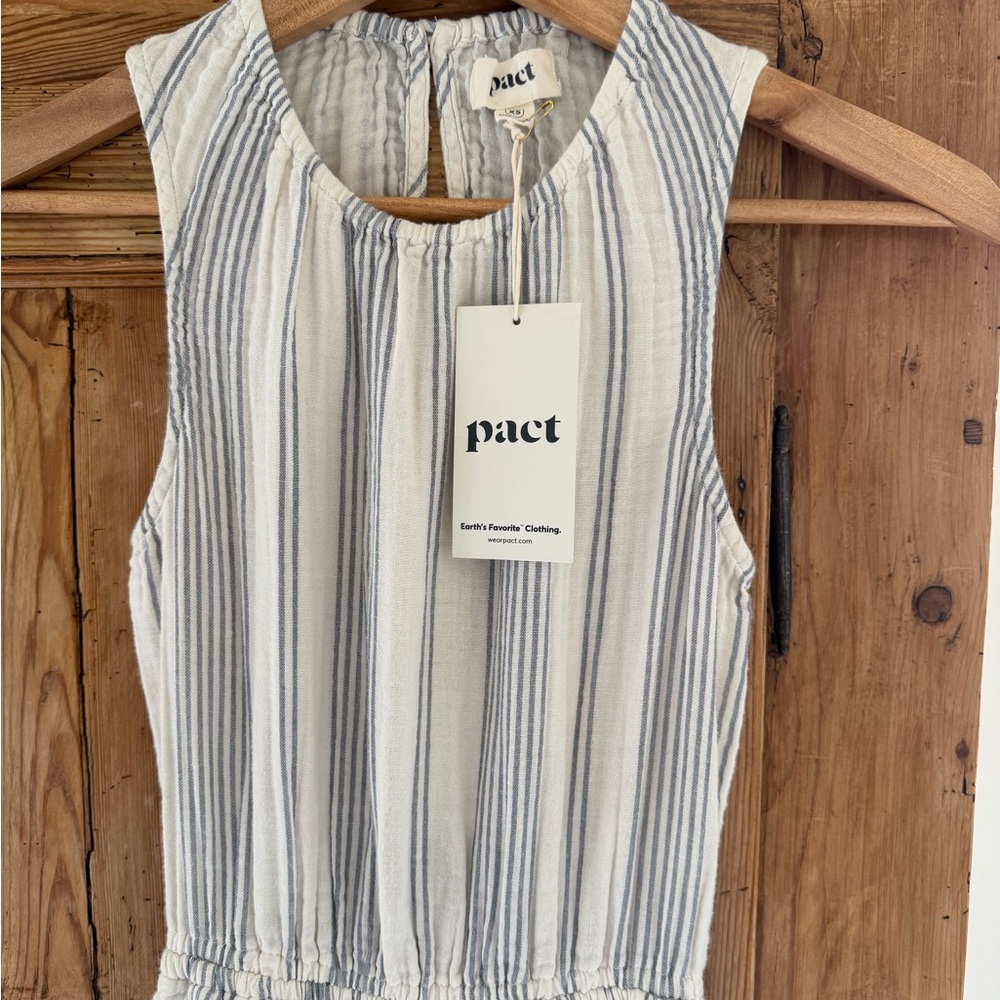 Sleeveless Striped NWT Pact Coastal Double Cloth Cotton cut-out Midi Dress. - Picture 2 of 8